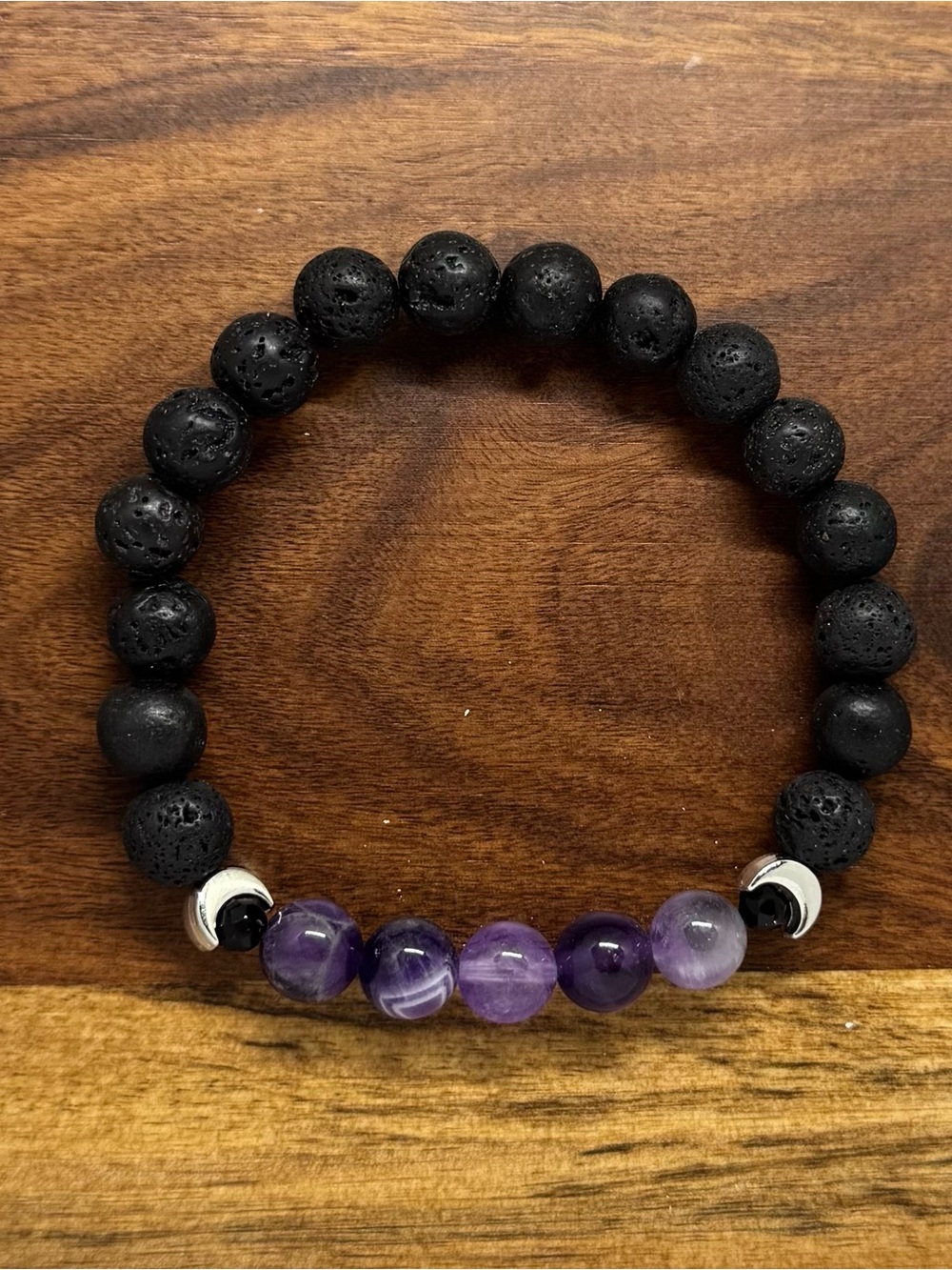 ✨ Handmade Amethyst & Lava Stone Stretch Bracelet ✨